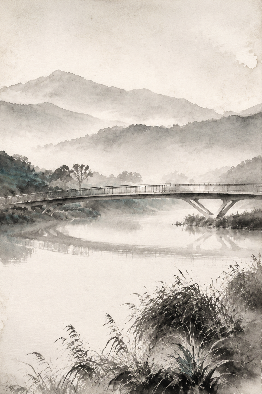 水墨雾桥长景 生成后效果